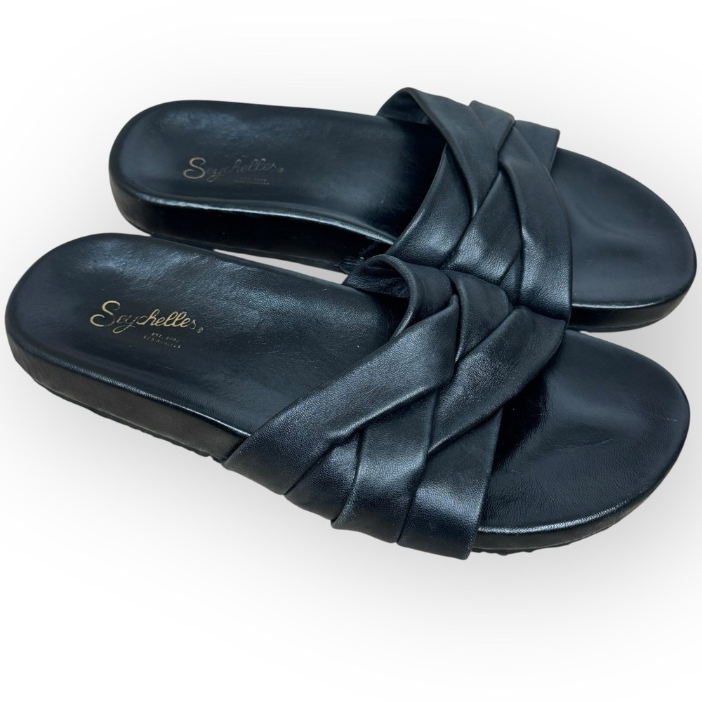 Seychelles Low Key Glow Up Sandals Anthropologie Size 8 Black‎ Slides Comfort